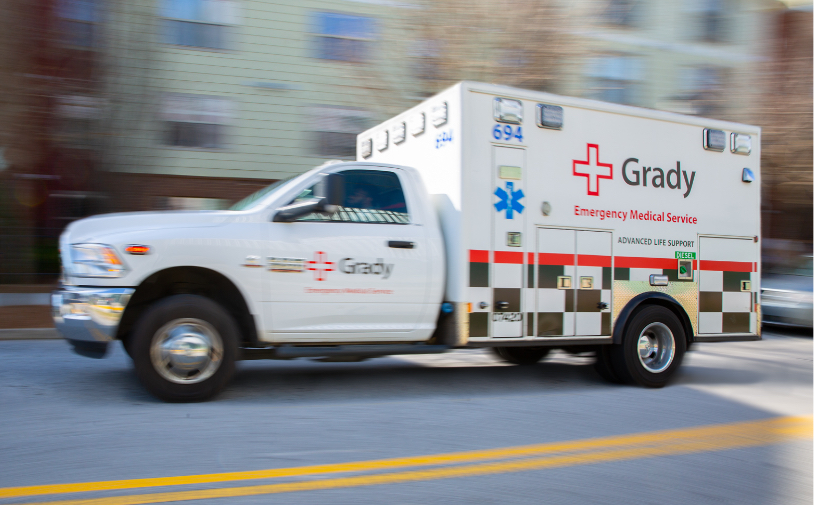 Grady branded ambulance in motion